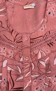 Peach Leafy Spun Long Sleeves Nighty. Flowy Spun Fabric | Laces and Frills