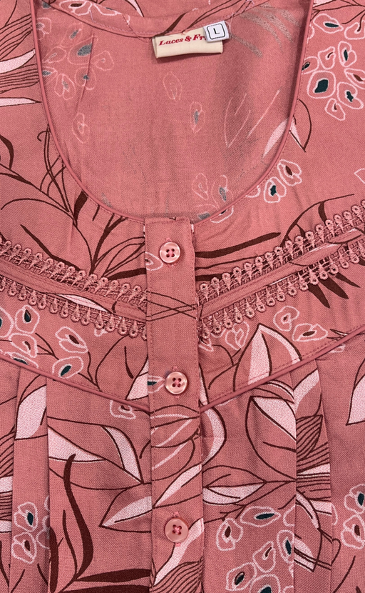 Peach Leafy Spun Long Sleeves Nighty. Flowy Spun Fabric | Laces and Frills