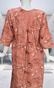 Peach Leafy Spun Long Sleeves Nighty. Flowy Spun Fabric | Laces and Frills