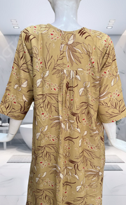 Beige Leafy Spun Long Sleeves Nighty. Flowy Spun Fabric | Laces and Frills