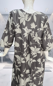 Grey Leafy Spun Long Sleeves Nighty. Flowy Spun Fabric | Laces and Frills