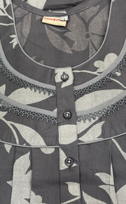 Grey Leafy Spun Long Sleeves Nighty. Flowy Spun Fabric | Laces and Frills