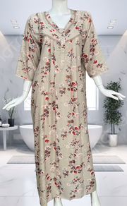 Grey/Beige Garden Spun Long Sleeves Nighty. Flowy Spun Fabric | Laces and Frills