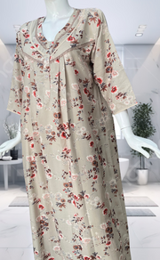 Grey/Beige Garden Spun Long Sleeves Nighty. Flowy Spun Fabric | Laces and Frills