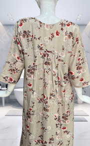 Grey/Beige Garden Spun Long Sleeves Nighty. Flowy Spun Fabric | Laces and Frills