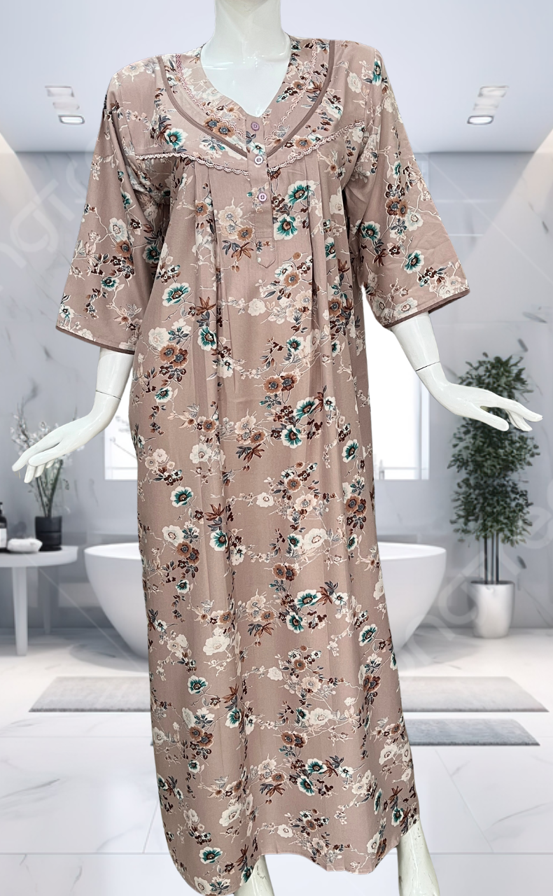 Light Peach Garden Spun Long Sleeves Nighty. Flowy Spun Fabric | Laces and Frills