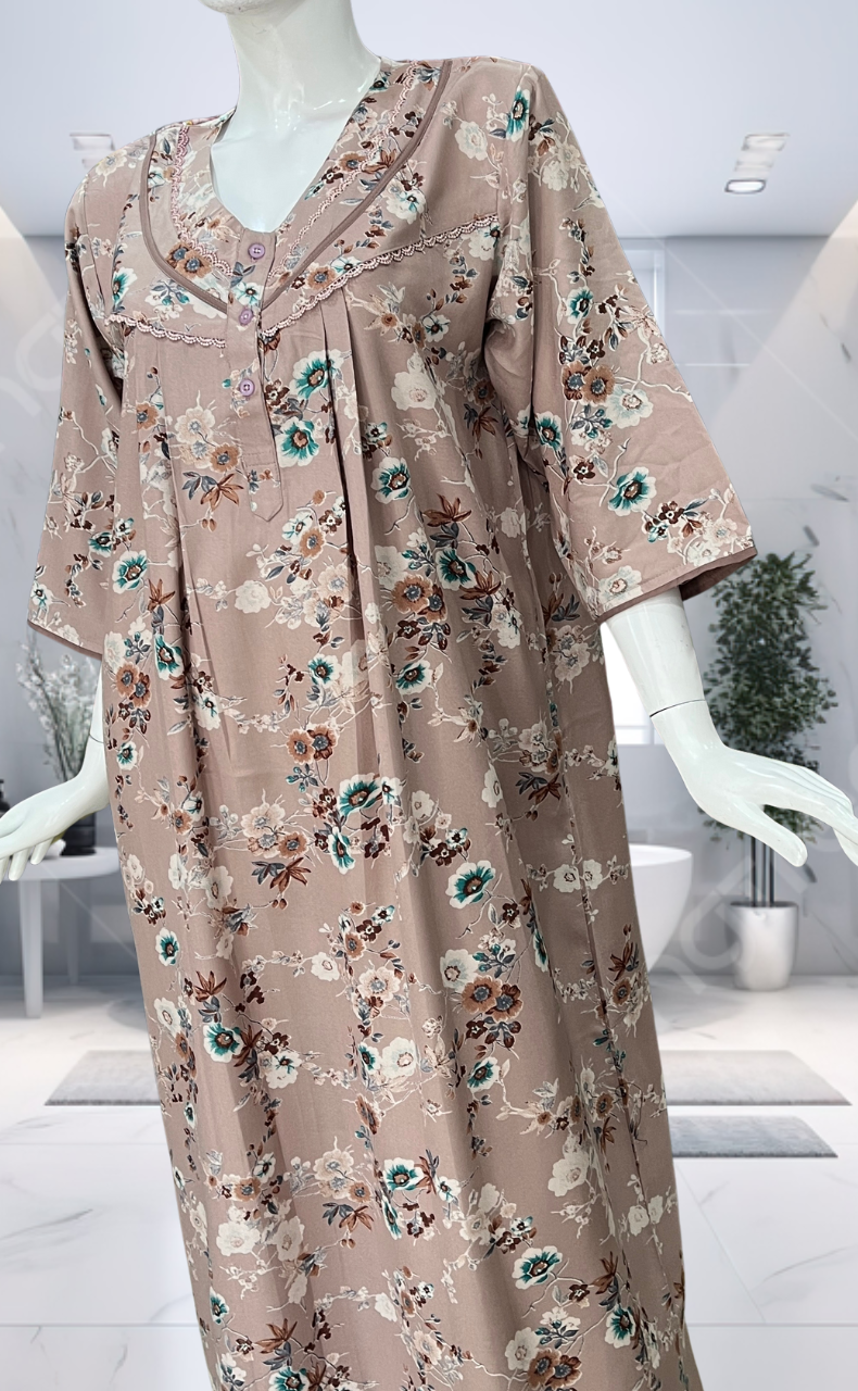 Light Peach Garden Spun Long Sleeves Nighty. Flowy Spun Fabric | Laces and Frills