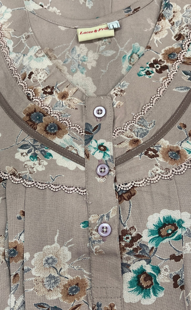 Light Peach Garden Spun Long Sleeves Nighty. Flowy Spun Fabric | Laces and Frills