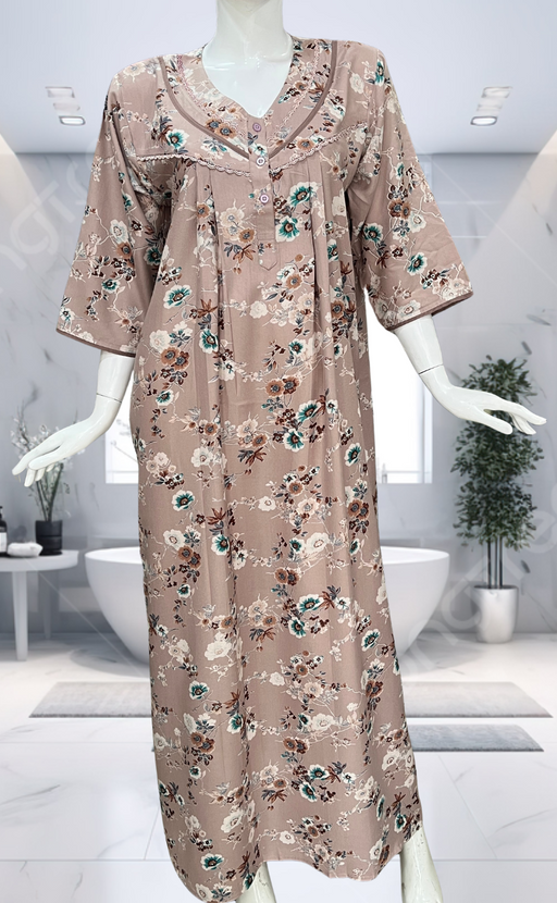 Light Peach Garden Spun Long Sleeves Nighty. Flowy Spun Fabric | Laces and Frills