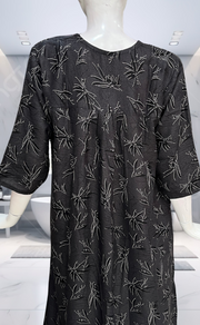 Black Leafy Spun Long Sleeves Nighty. Flowy Spun Fabric | Laces and Frills