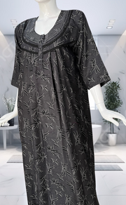Black Leafy Spun Long Sleeves Nighty. Flowy Spun Fabric | Laces and Frills