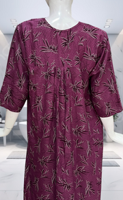 Purple Leafy Spun Long Sleeves Nighty. Flowy Spun Fabric | Laces and Frills