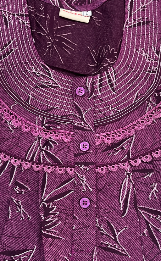 Purple Leafy Spun Long Sleeves Nighty. Flowy Spun Fabric | Laces and Frills