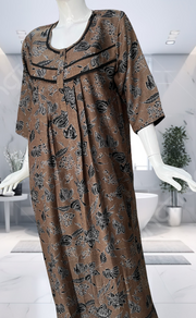 Mustard Garden Spun Long Sleeves Nighty. Flowy Spun Fabric | Laces and Frills - Laces and Frills