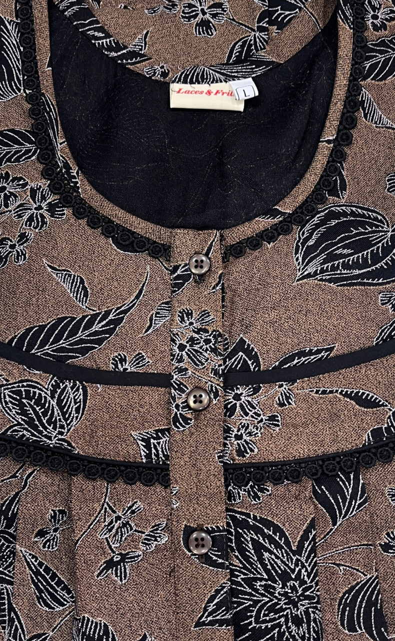 Mustard Garden Spun Long Sleeves Nighty. Flowy Spun Fabric | Laces and Frills - Laces and Frills