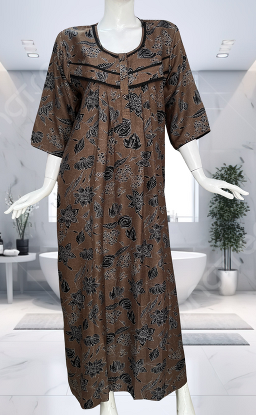 Mustard Garden Spun Long Sleeves Nighty. Flowy Spun Fabric | Laces and Frills - Laces and Frills