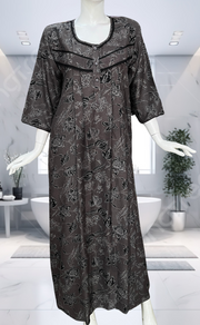 Black Garden Spun Long Sleeves Nighty. Flowy Spun Fabric | Laces and Frills