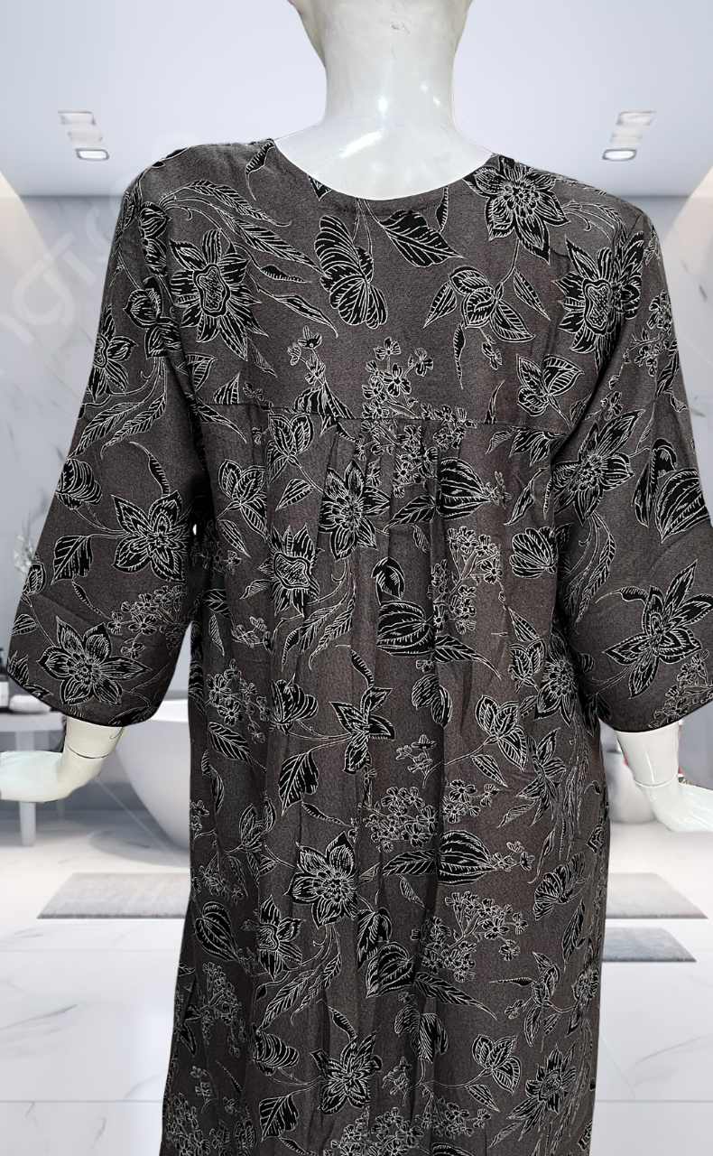 Black Garden Spun Long Sleeves Nighty. Flowy Spun Fabric | Laces and Frills