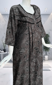 Black Garden Spun Long Sleeves Nighty. Flowy Spun Fabric | Laces and Frills