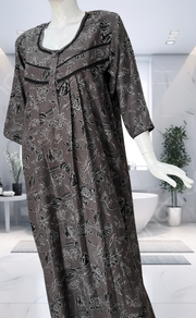 Black Garden Spun Long Sleeves Nighty. Flowy Spun Fabric | Laces and Frills