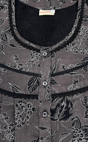 Black Garden Spun Long Sleeves Nighty. Flowy Spun Fabric | Laces and Frills