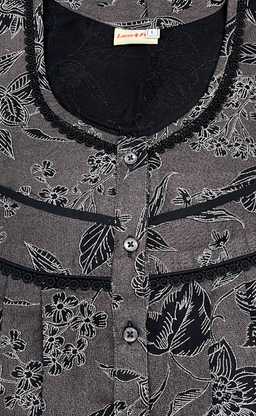 Black Garden Spun Long Sleeves Nighty. Flowy Spun Fabric | Laces and Frills