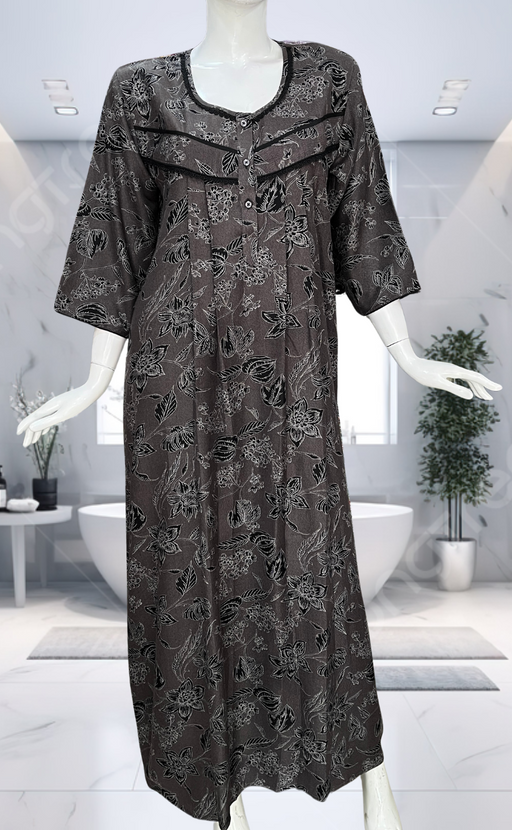 Black Garden Spun Long Sleeves Nighty. Flowy Spun Fabric | Laces and Frills