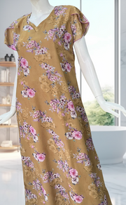 Beige Floral Chiffon Nighty. Delicate Chiffon | Laces and Frills - Laces and Frills