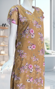 Beige Floral Chiffon Nighty. Delicate Chiffon | Laces and Frills - Laces and Frills