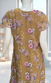 Beige Floral Chiffon Nighty. Delicate Chiffon | Laces and Frills - Laces and Frills