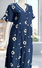 Navy Blue Ikkat Pure Cotton Nighty. Pure Durable Cotton | Laces and Frills - Laces and Frills