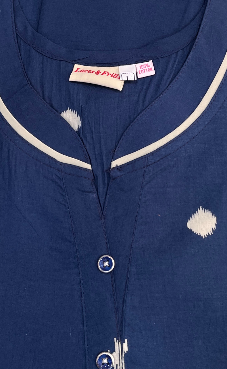 Navy Blue Ikkat Pure Cotton Nighty. Pure Durable Cotton | Laces and Frills - Laces and Frills