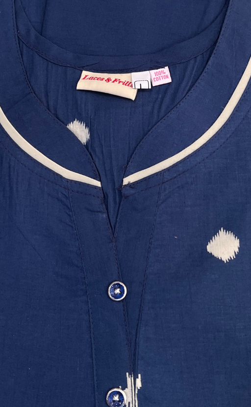 Navy Blue Ikkat Pure Cotton Nighty. Pure Durable Cotton | Laces and Frills - Laces and Frills