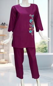 Purple Floral Kurti Co-ord Set . Versatile Cotton Fabric. | Laces and Frills - Laces and Frills