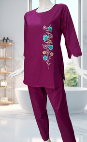 Purple Floral Kurti Co-ord Set . Versatile Cotton Fabric. | Laces and Frills - Laces and Frills