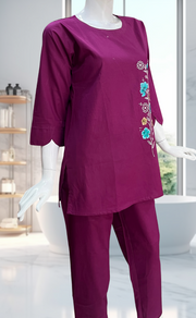 Purple Floral Kurti Co-ord Set . Versatile Cotton Fabric. | Laces and Frills - Laces and Frills
