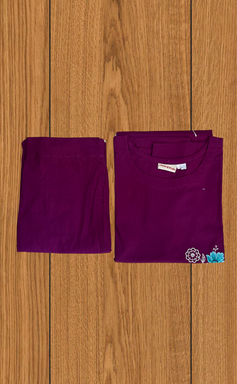 Purple Floral Kurti Co-ord Set . Versatile Cotton Fabric. | Laces and Frills - Laces and Frills