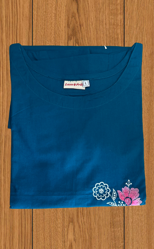 Teal Green Floral Kurti Co-ord Set . Versatile Cotton Fabric. | Laces and Frills - Laces and Frills