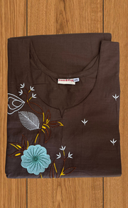 Brown Floral Kurti Co-ord Set . Versatile Cotton Fabric. | Laces and Frills - Laces and Frills