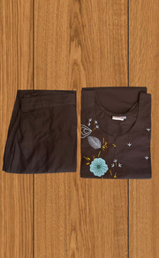 Brown Floral Kurti Co-ord Set . Versatile Cotton Fabric. | Laces and Frills - Laces and Frills
