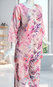 Pink/Purple Garden Kurti Co-ord Set . Flowy Rayon Fabric. | Laces and Frills - Laces and Frills