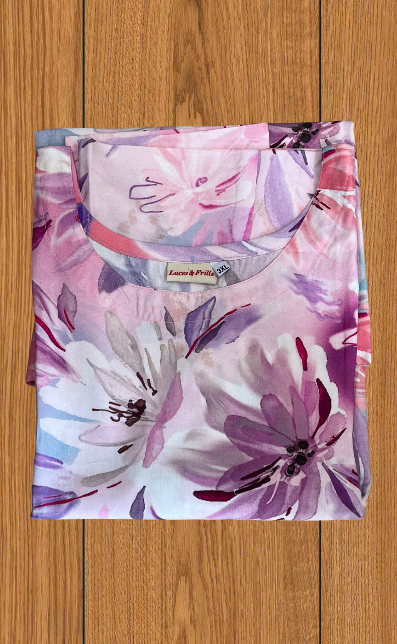 Pink/Purple Garden Kurti Co-ord Set . Flowy Rayon Fabric. | Laces and Frills - Laces and Frills