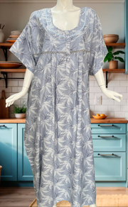 Light Blue Leafy Spun Nighty. Flowy Spun Fabric | Laces and Frills