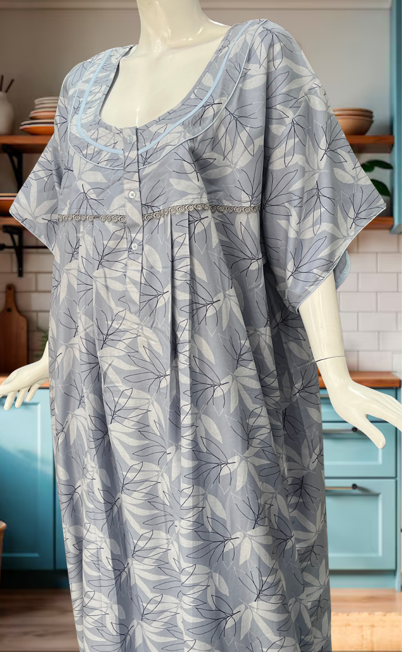 Light Blue Leafy Spun Nighty. Flowy Spun Fabric | Laces and Frills