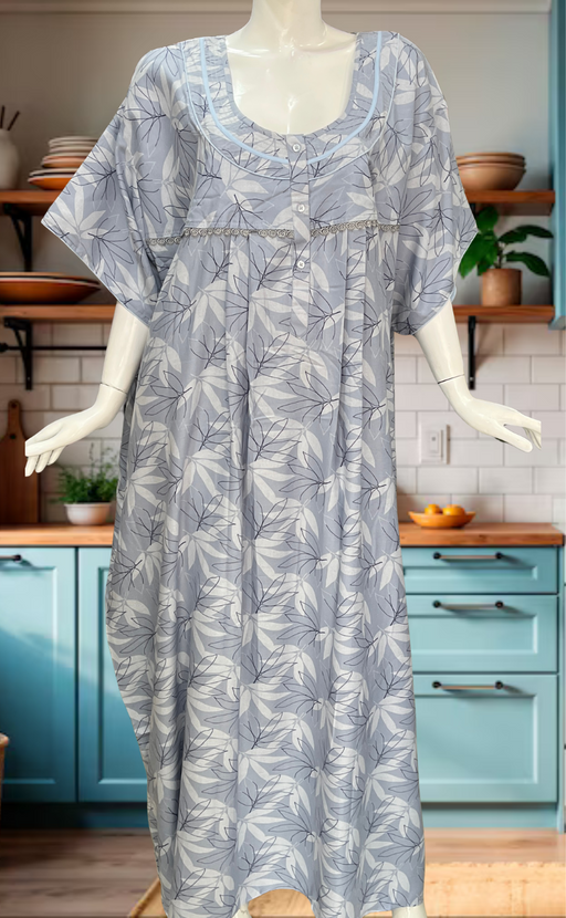 Light Blue Leafy Spun Nighty. Flowy Spun Fabric | Laces and Frills