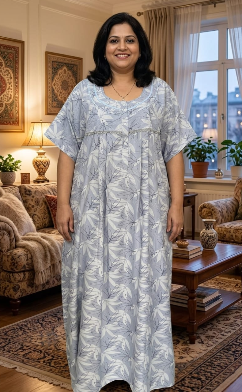 Light Blue Leafy Spun Nighty. Flowy Spun Fabric | Laces and Frills