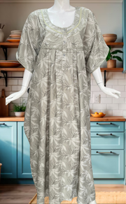 Beige Leafy Spun Nighty. Flowy Spun Fabric | Laces and Frills