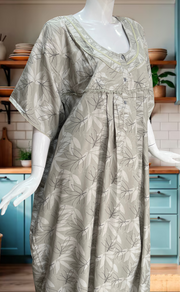 Beige Leafy Spun Nighty. Flowy Spun Fabric | Laces and Frills