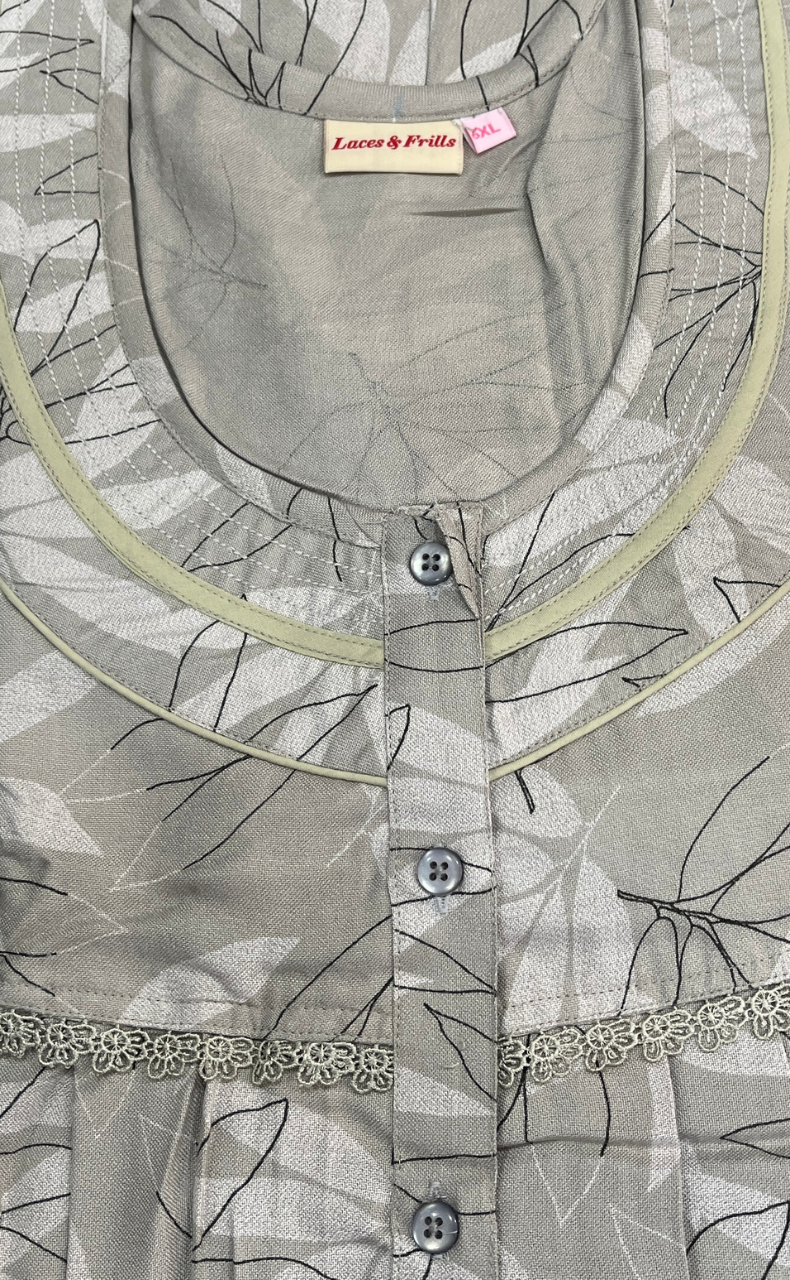 Beige Leafy Spun Nighty. Flowy Spun Fabric | Laces and Frills