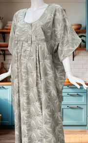 Beige Leafy Spun Nighty. Flowy Spun Fabric | Laces and Frills